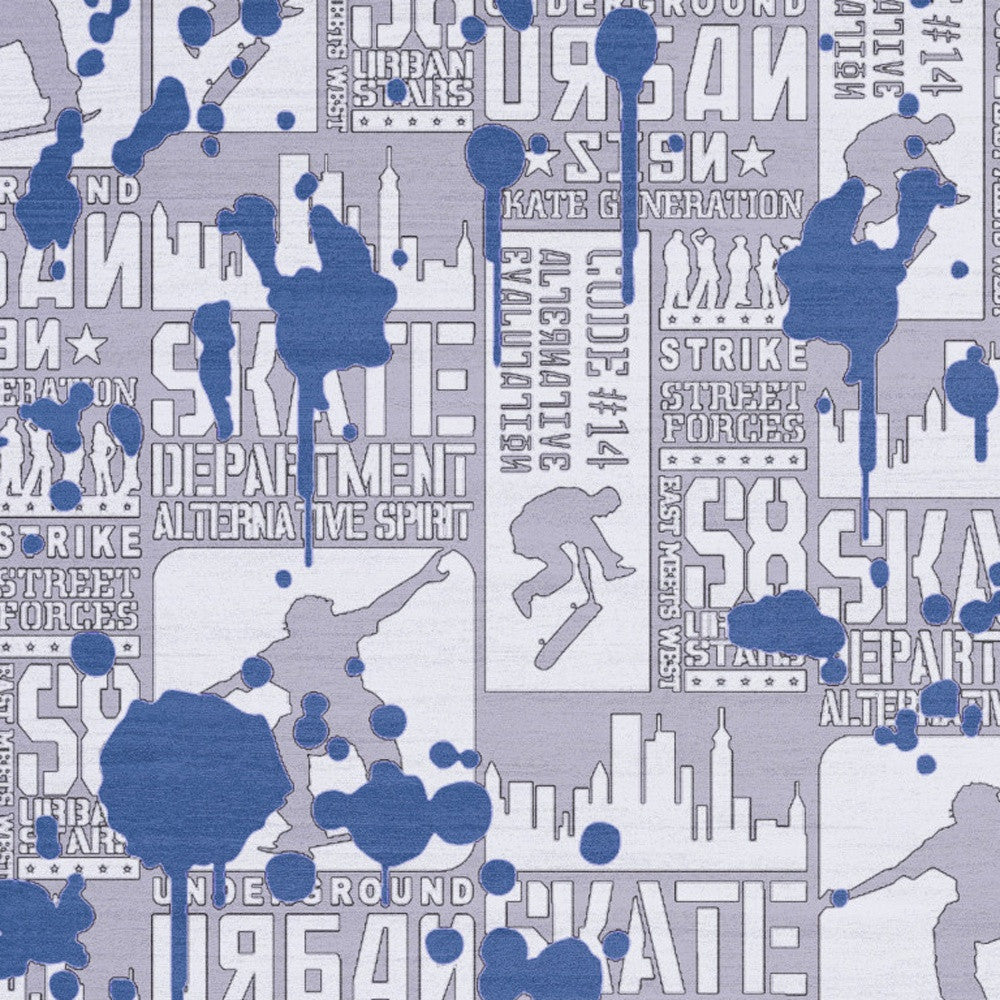 4' X 5' Blue And Gray Skateboard Youthful Area Rug - Home & Garden