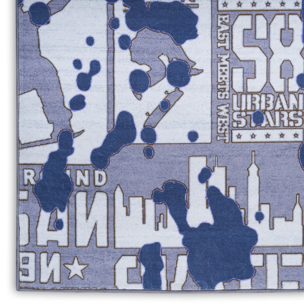 4' X 5' Blue And Gray Skateboard Youthful Area Rug - Home & Garden