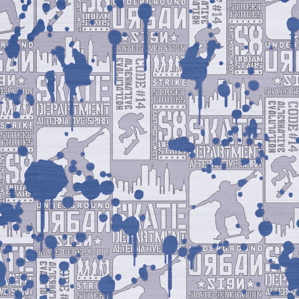 4' X 5' Blue And Gray Skateboard Youthful Area Rug - Home & Garden