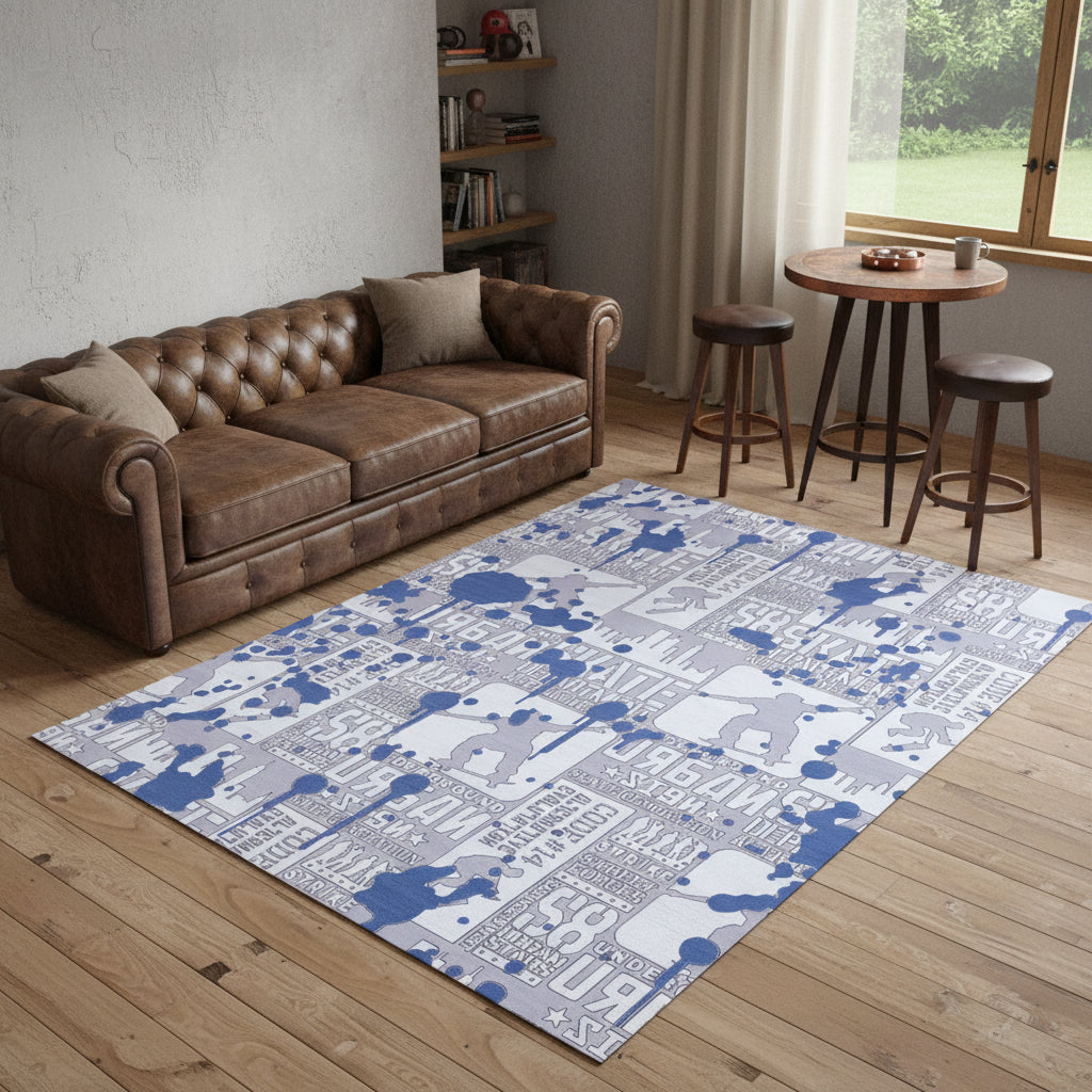 4' X 5' Blue And Gray Skateboard Youthful Area Rug - Home & Garden