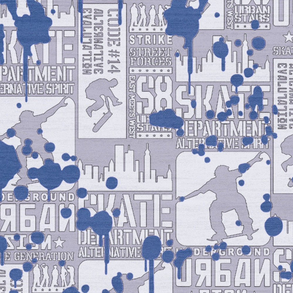 5' X 7' Blue And Gray Skateboard Youthful Washable Area Rug - Home & Garden