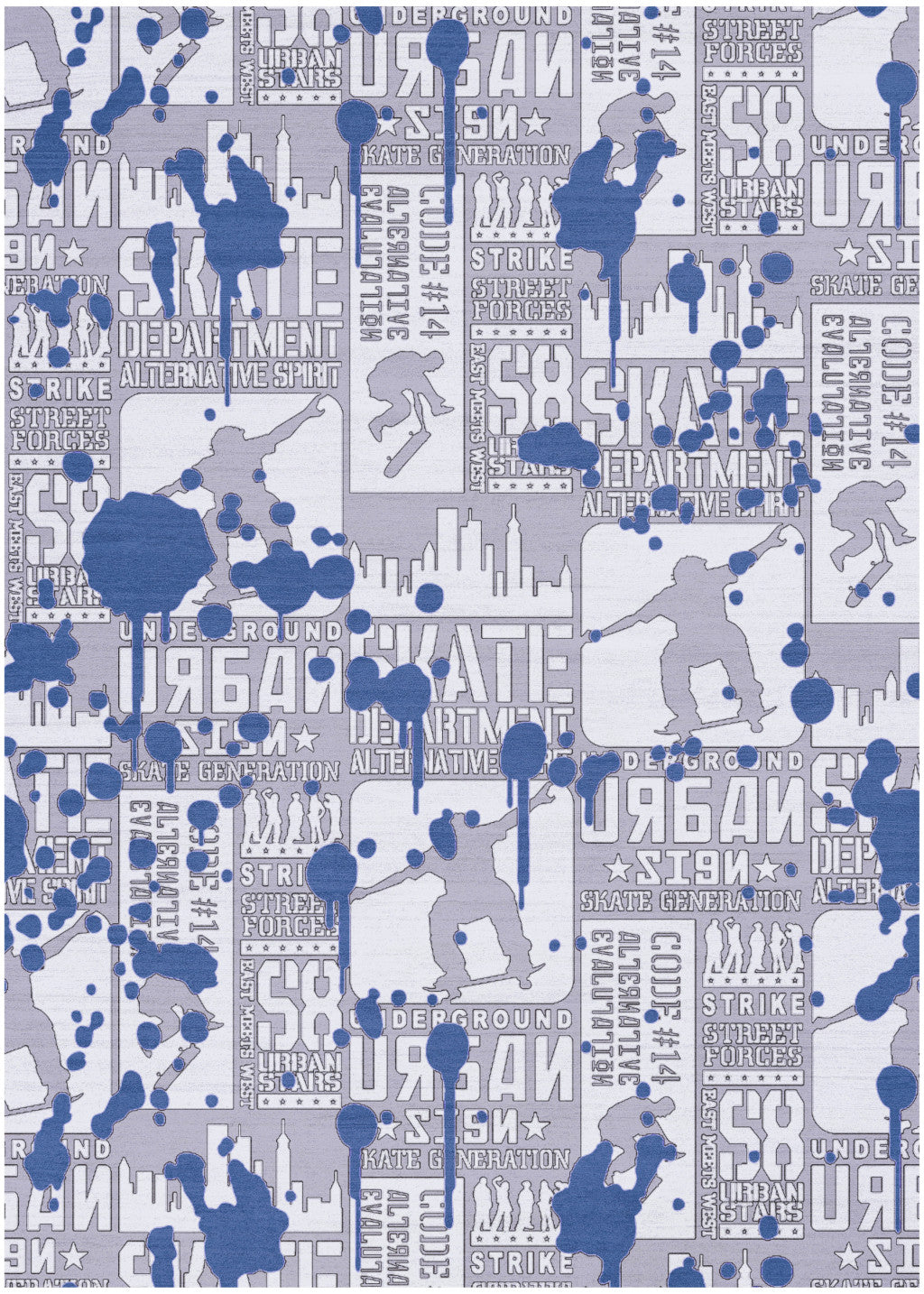 5' X 7' Blue And Gray Skateboard Youthful Washable Area Rug - Home & Garden