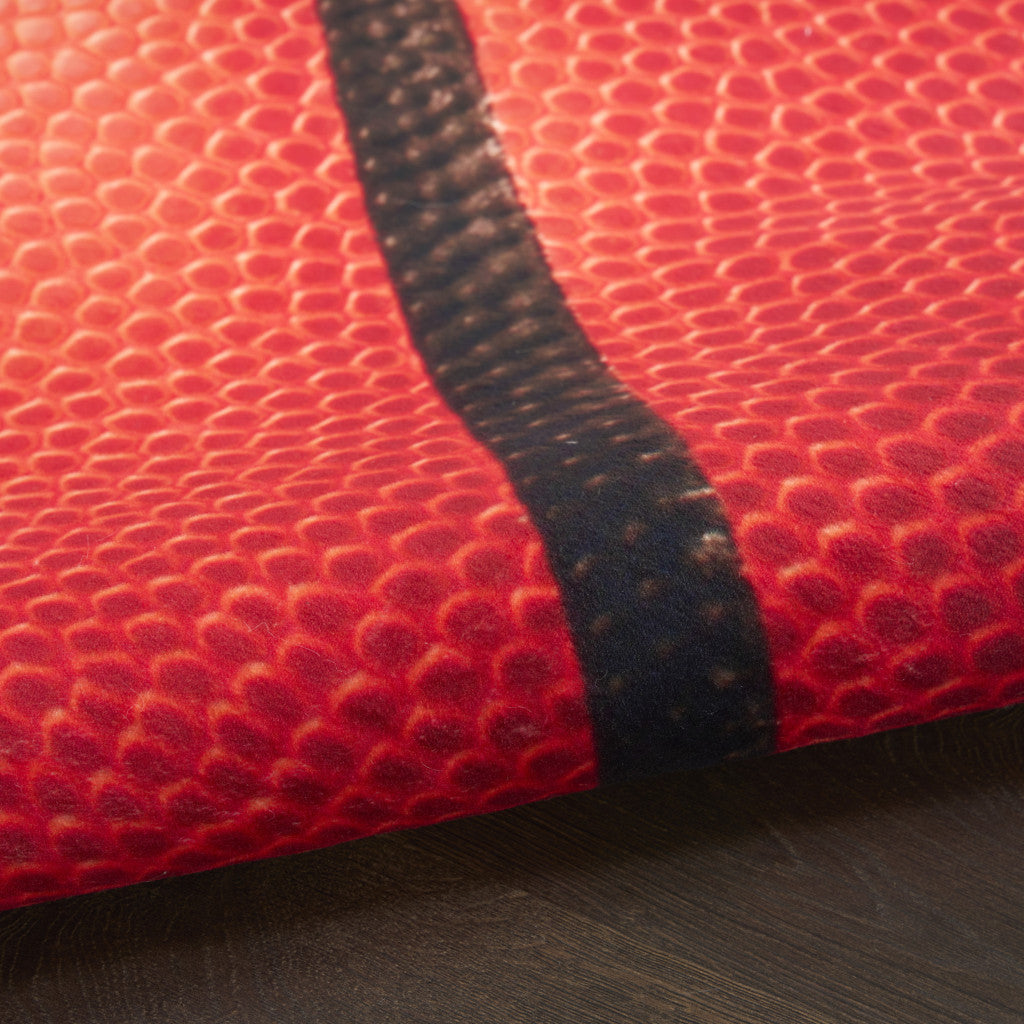 5' Black And Orange Basketball Youthful Washable Round Rug - Home & Garden