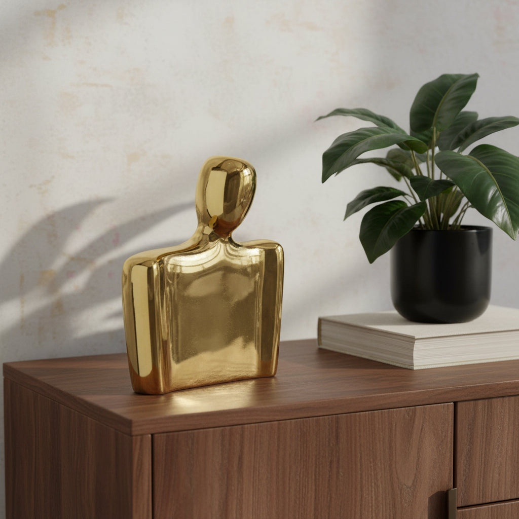 10" Gold Ceramic Modern Abstract Table Vase - Home & Garden
