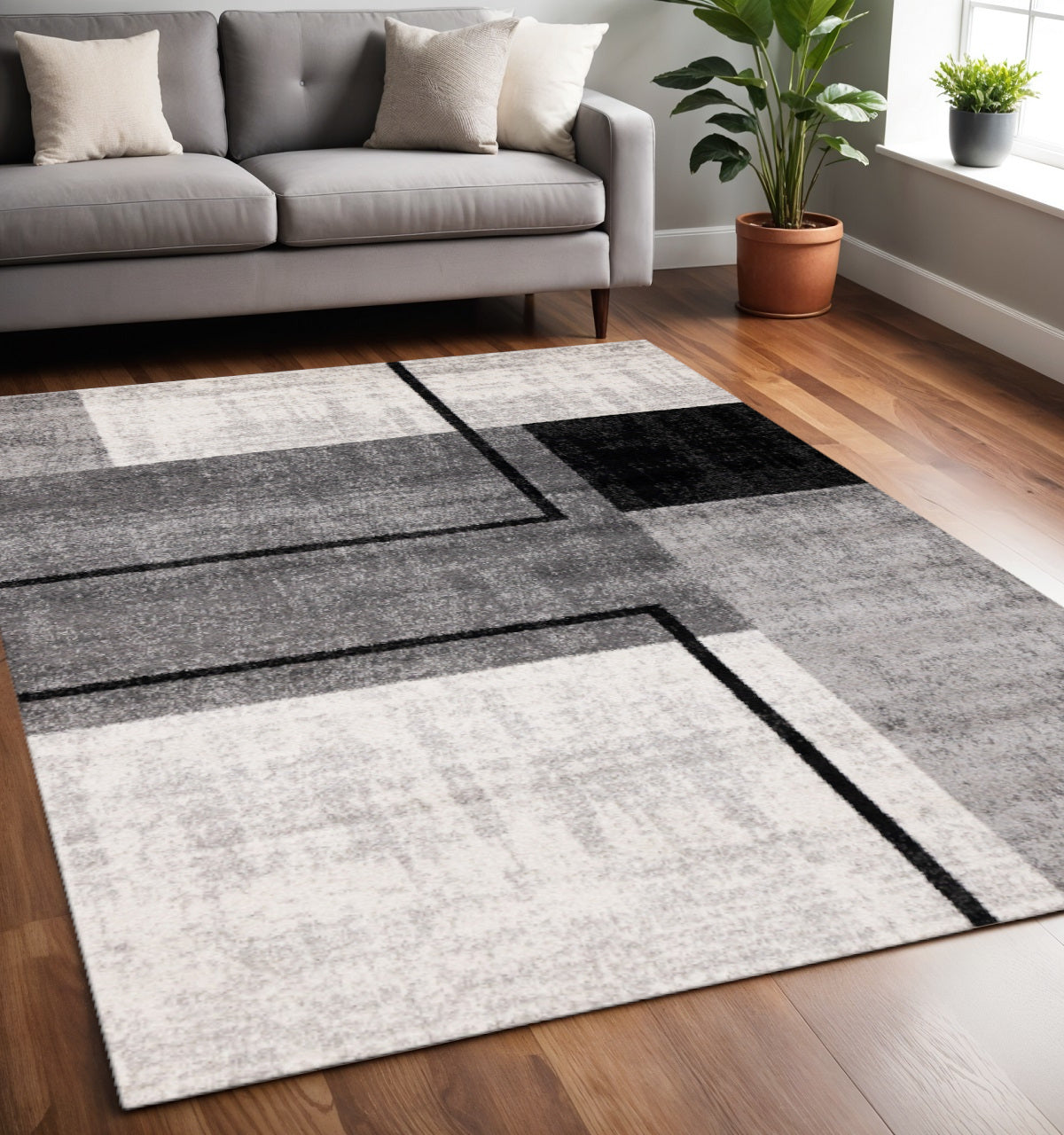5' X 8' Gray And Black Abstract Area Rug - Home & Garden
