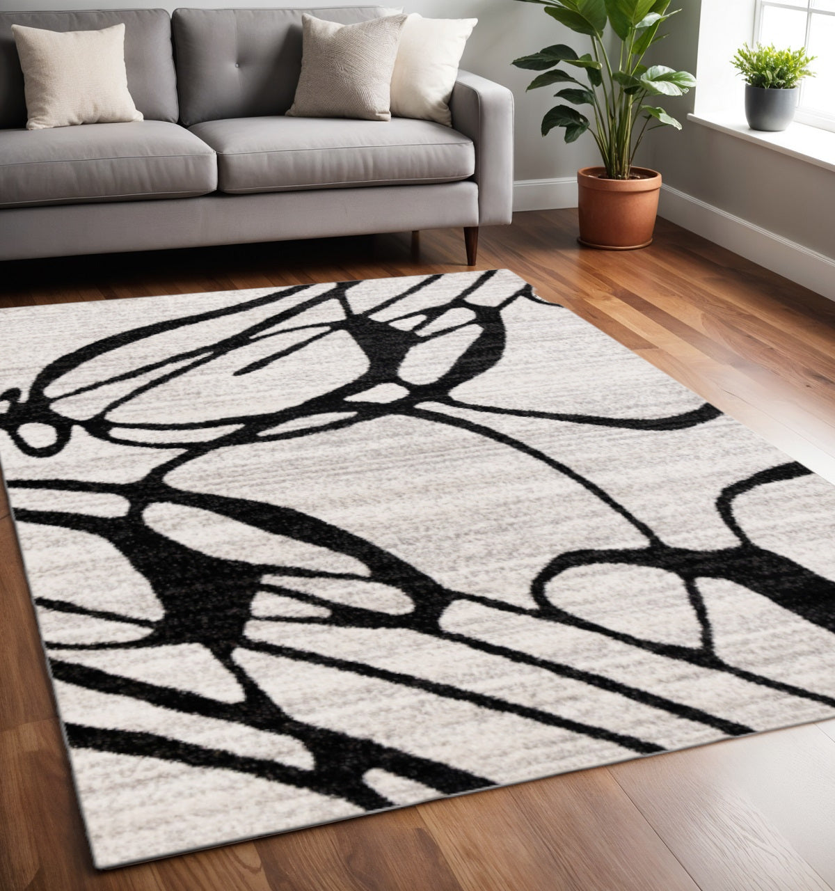 5' X 8' Black And Gray Abstract Area Rug - Home & Garden