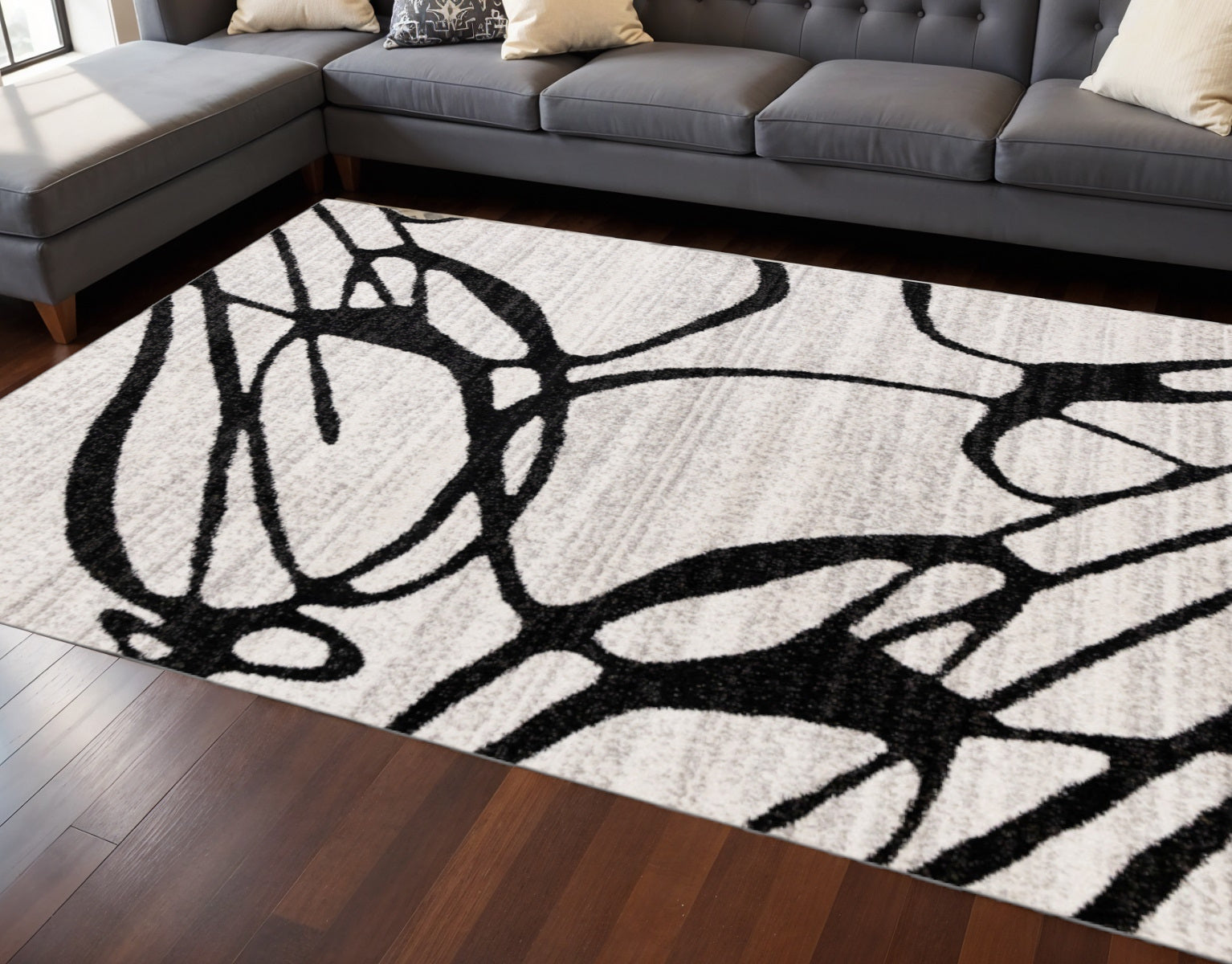8' X 11' Black And Gray Abstract Area Rug - Home & Garden