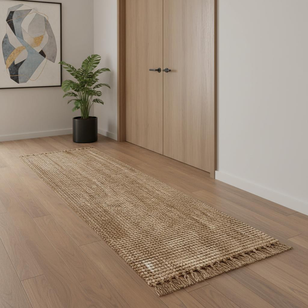 10' Natural Jute Handmade Runner Rug With Fringe - Home & Garden