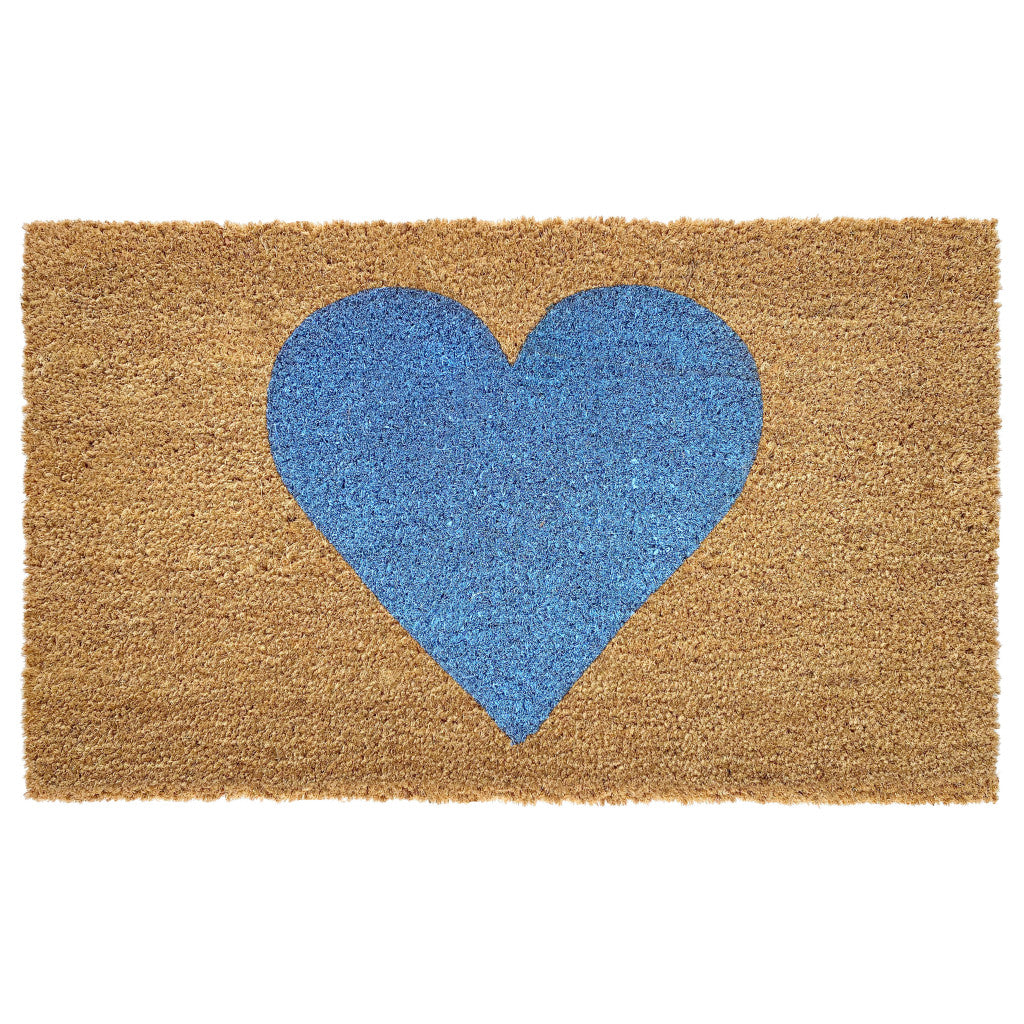 17" X 29" Brown And Blue Heart Outdoor Coir Door Mat - Home & Garden