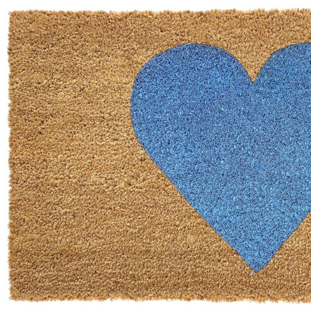17" X 29" Brown And Blue Heart Outdoor Coir Door Mat - Home & Garden