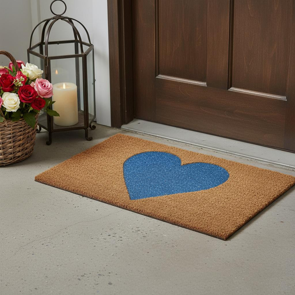 17" X 29" Brown And Blue Heart Outdoor Coir Door Mat - Home & Garden