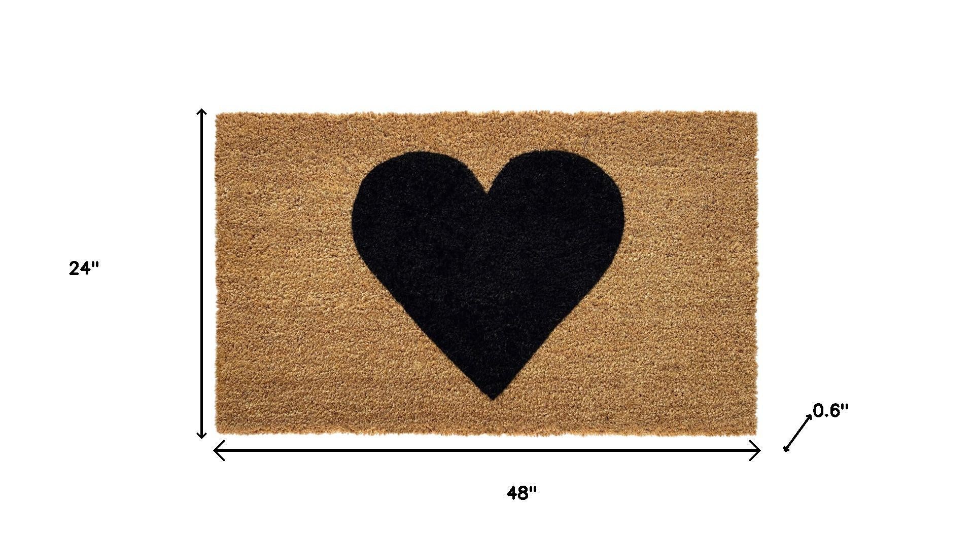 24" X 48" Brown And Black Heart Outdoor Coir Door Mat - Home & Garden