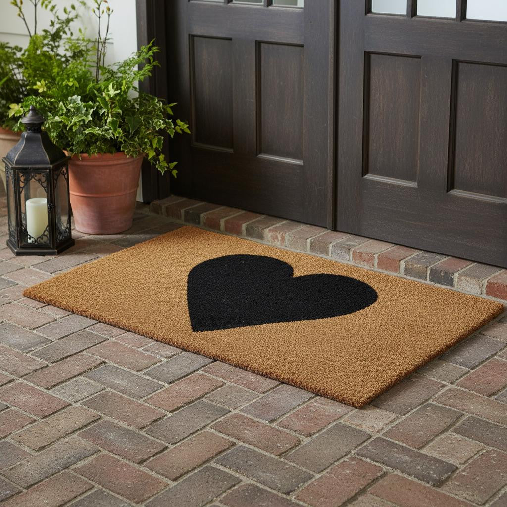 24" X 48" Brown And Black Heart Outdoor Coir Door Mat - Home & Garden