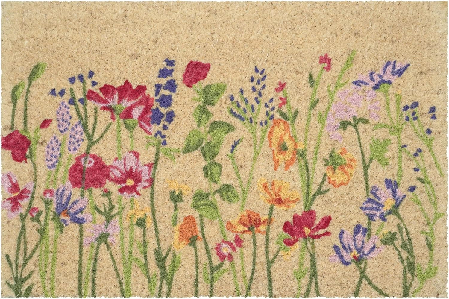 24" X 36" Brown Green And Purple Floral Outdoor Coir Door Mat - Home & Garden