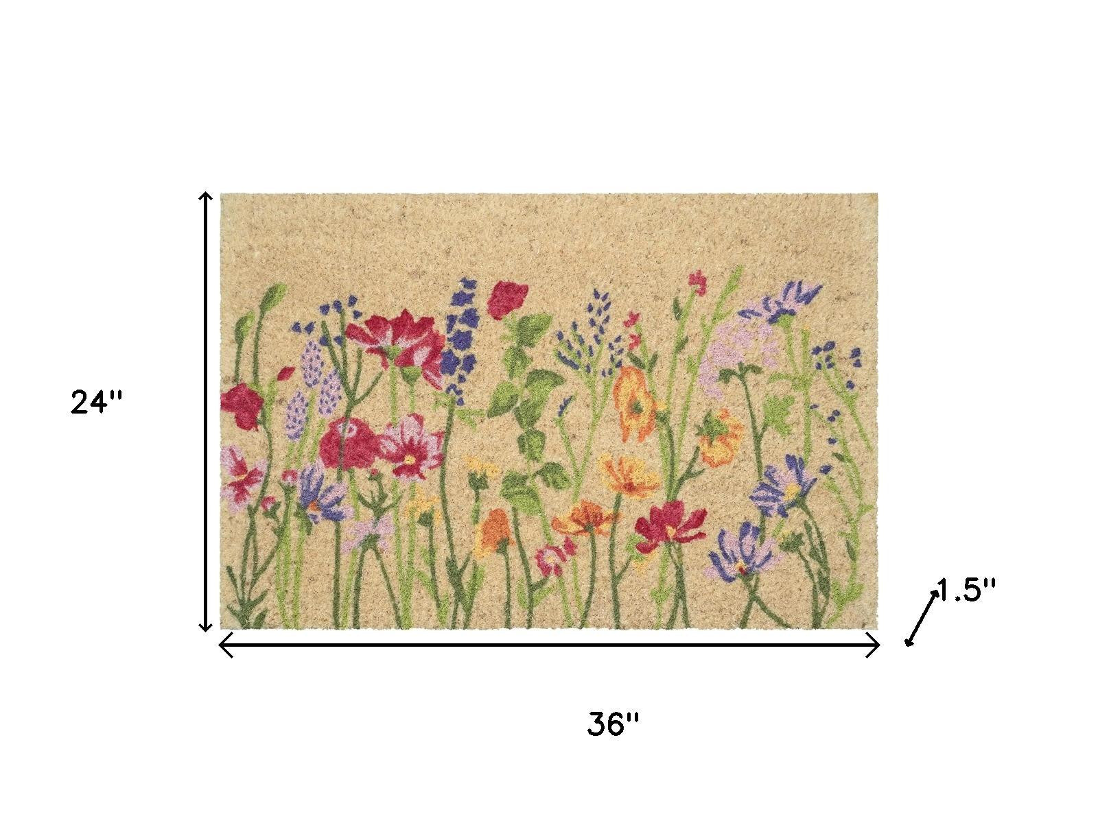 24" X 36" Brown Green And Purple Floral Outdoor Coir Door Mat - Home & Garden