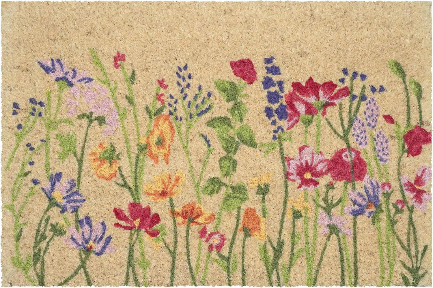24" X 36" Brown Green And Purple Floral Outdoor Coir Door Mat - Home & Garden