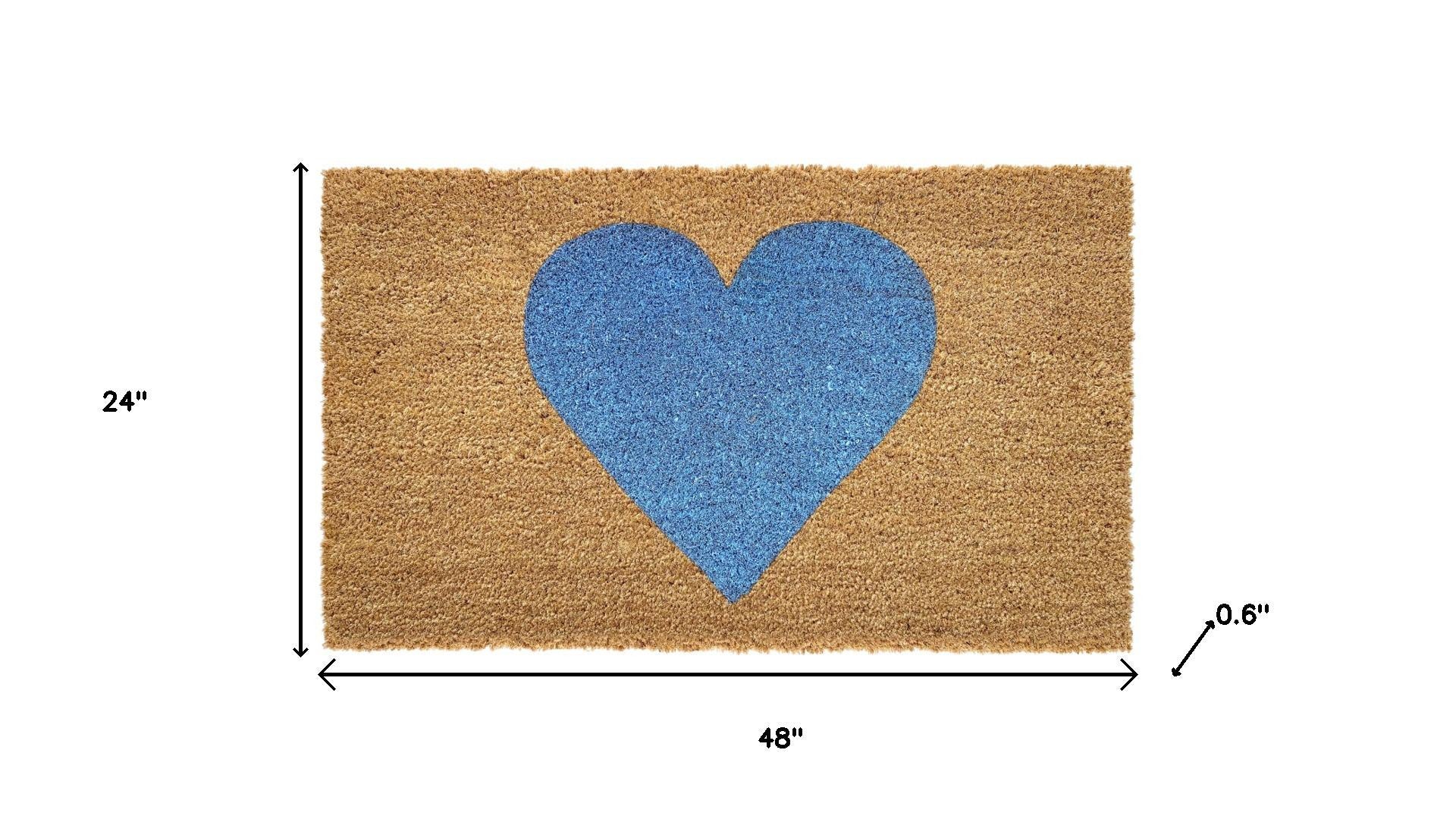 24" X 48" Brown And Blue Heart Outdoor Coir Door Mat - Home & Garden