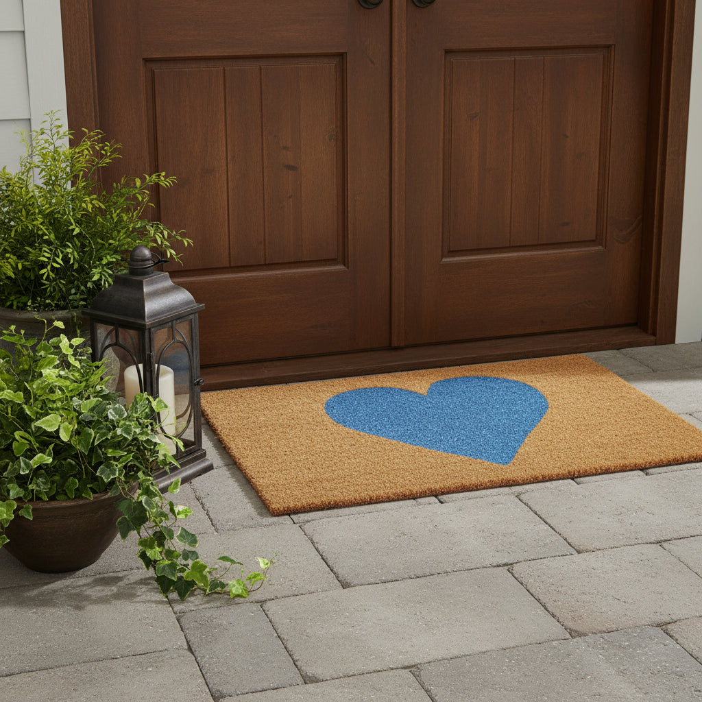 24" X 48" Brown And Blue Heart Outdoor Coir Door Mat - Home & Garden