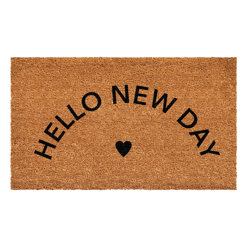 17" X 29" Brown And Black Hello New Day Outdoor Coir Door Mat - Home & Garden