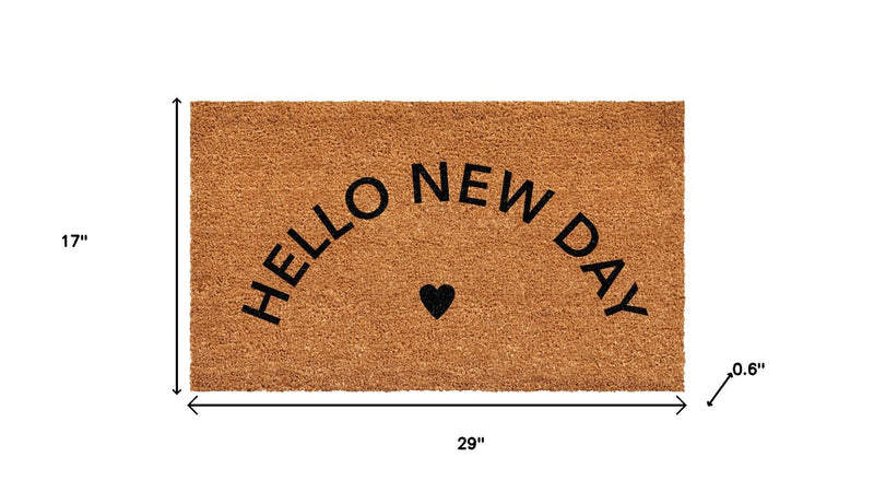 17" X 29" Brown And Black Hello New Day Outdoor Coir Door Mat - Home & Garden