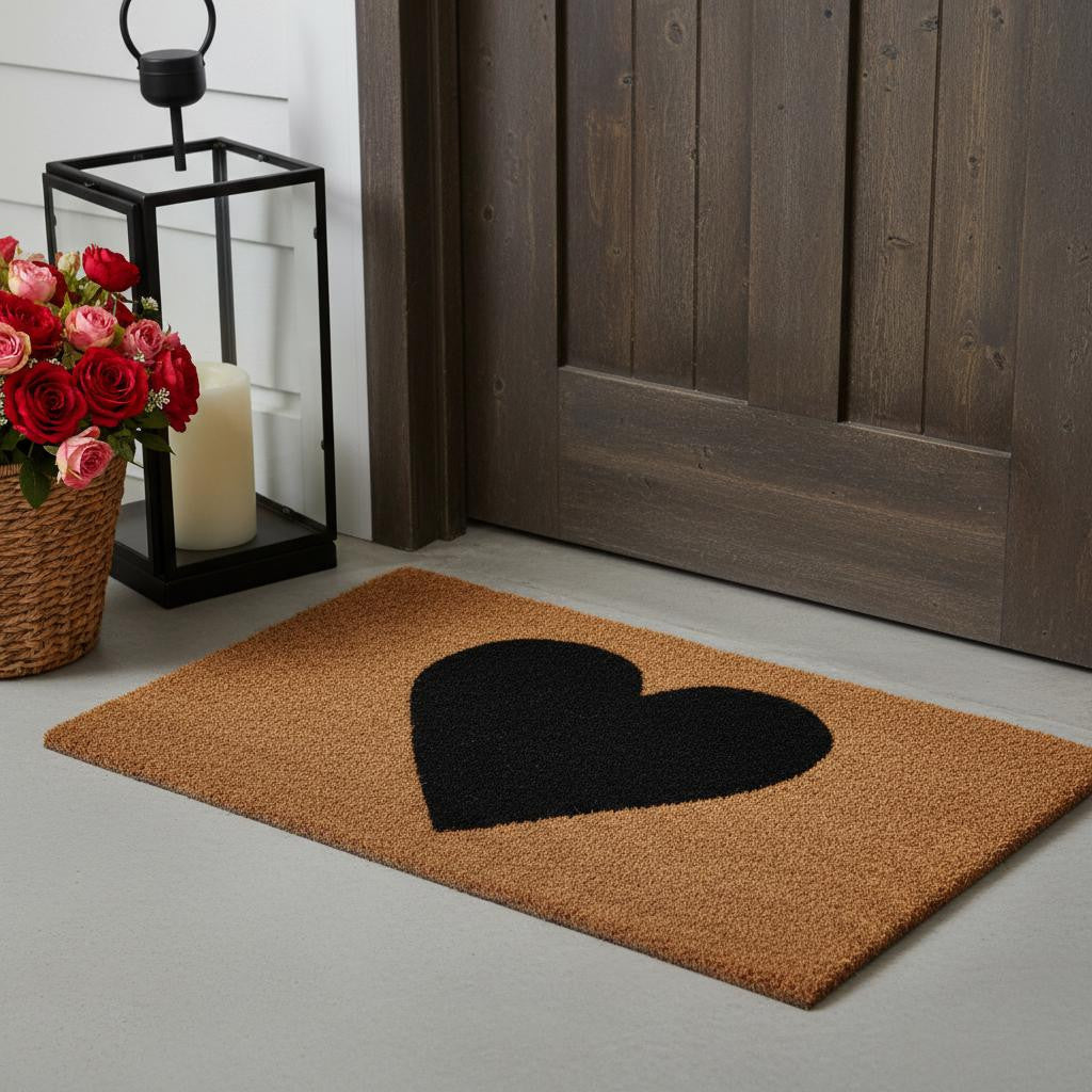 24" X 36" Brown And Black Heart Outdoor Coir Door Mat - Home & Garden
