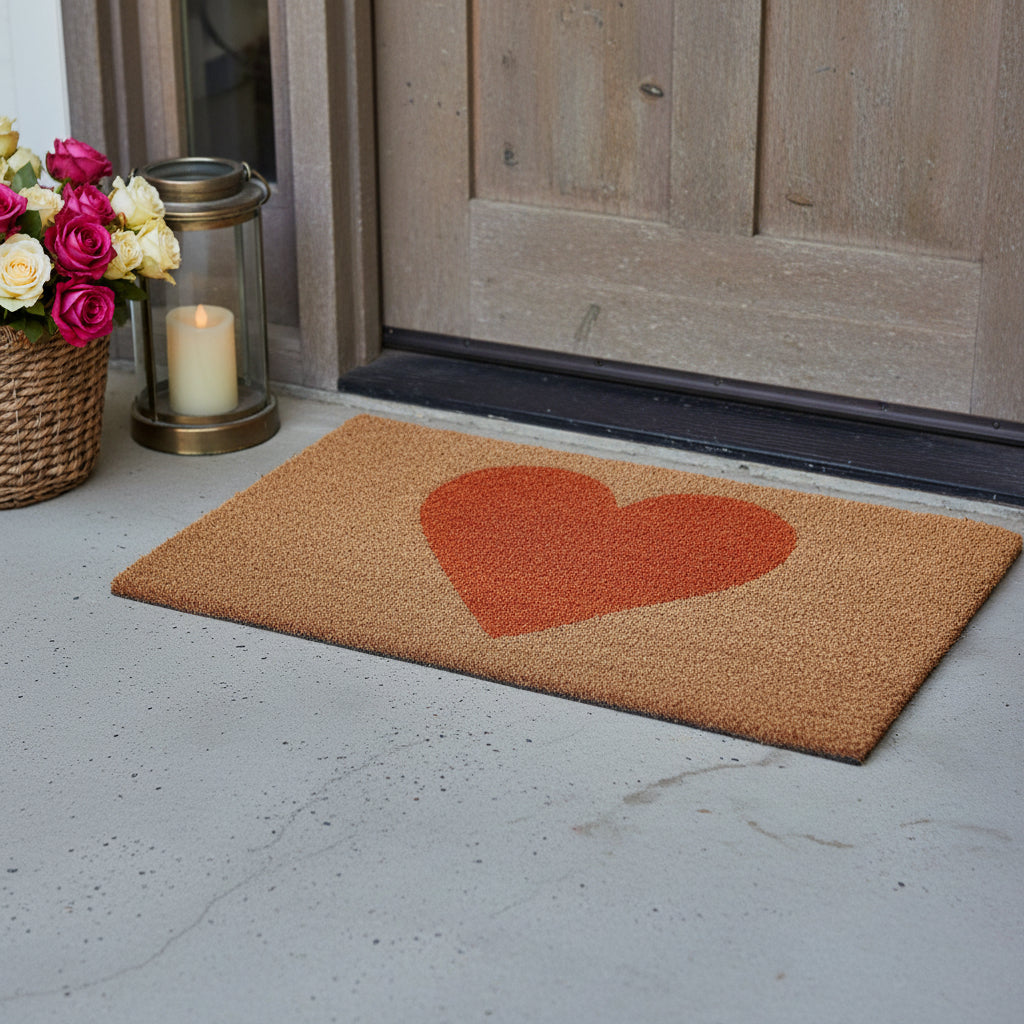 17" X 29" Brown And Orange Heart Outdoor Coir Door Mat - Home & Garden
