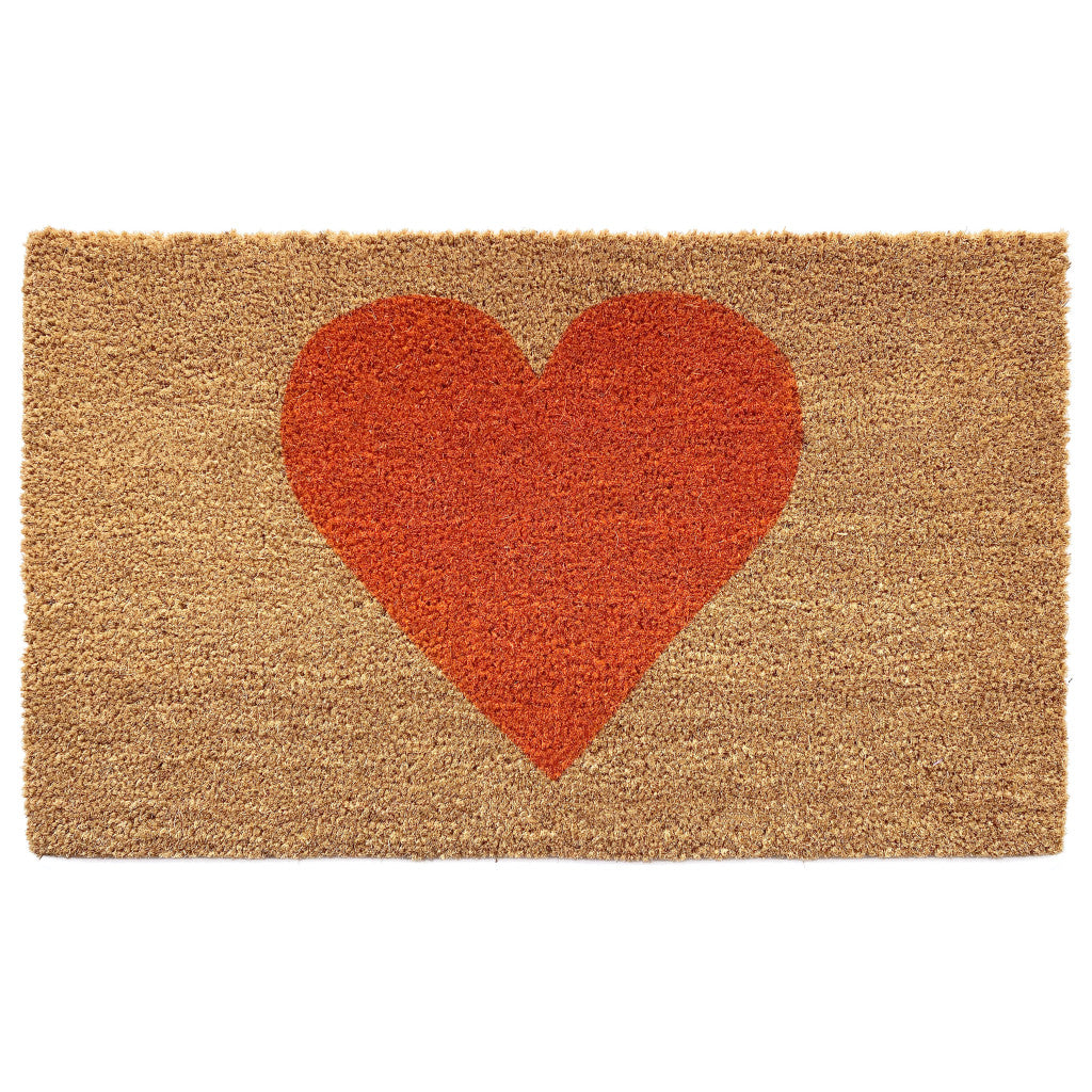 17" X 29" Brown And Orange Heart Outdoor Coir Door Mat - Home & Garden