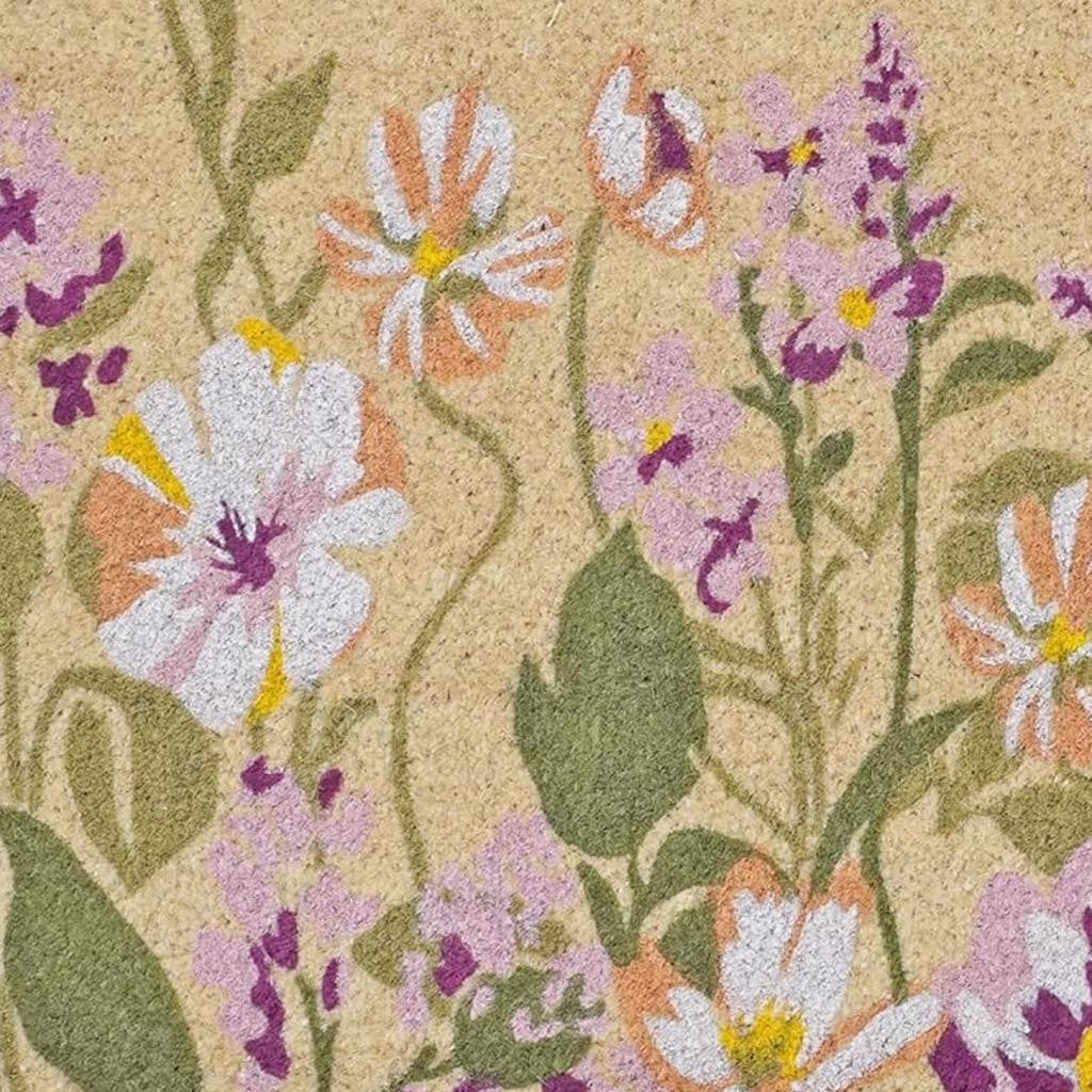 24" X 36" Brown Green And Purple Floral Outdoor Coir Door Mat - Home & Garden