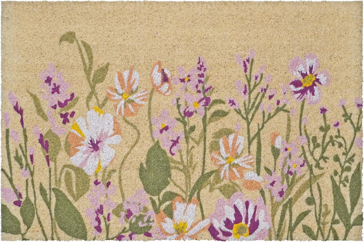 24" X 36" Brown Green And Purple Floral Outdoor Coir Door Mat - Home & Garden