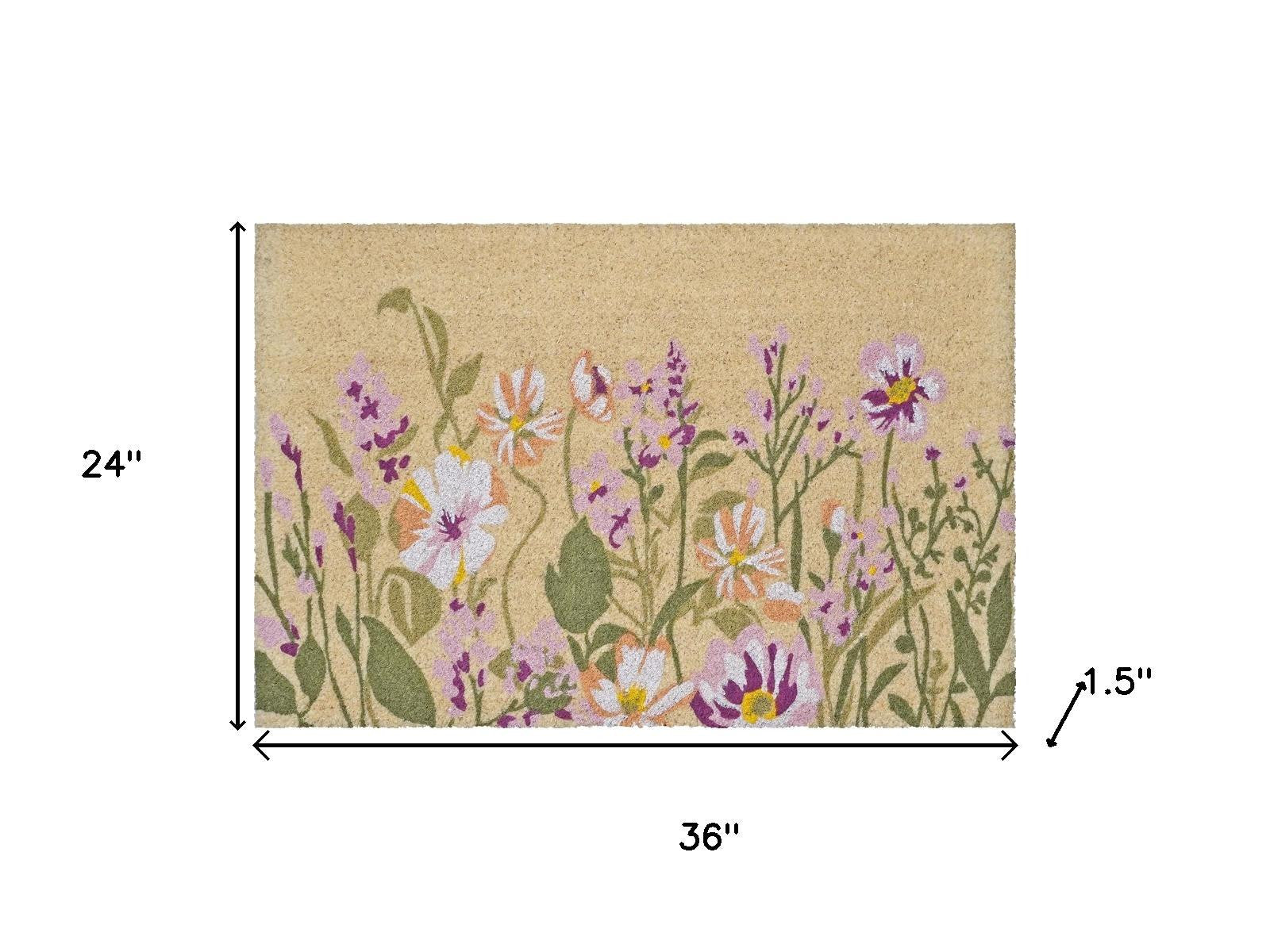 24" X 36" Brown Green And Purple Floral Outdoor Coir Door Mat - Home & Garden