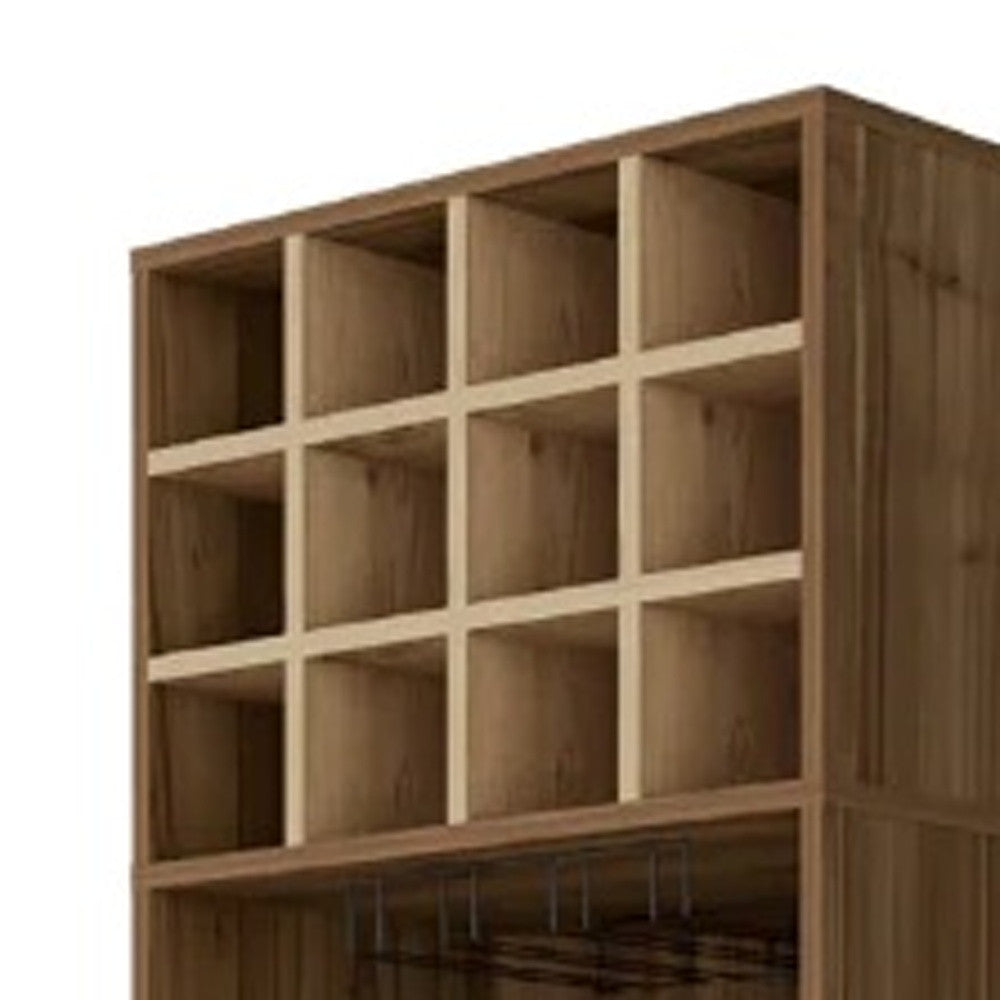 24" Beige and Mahogany Wood Corner Bar Cabinet With Single Door - Kitchen & Dining