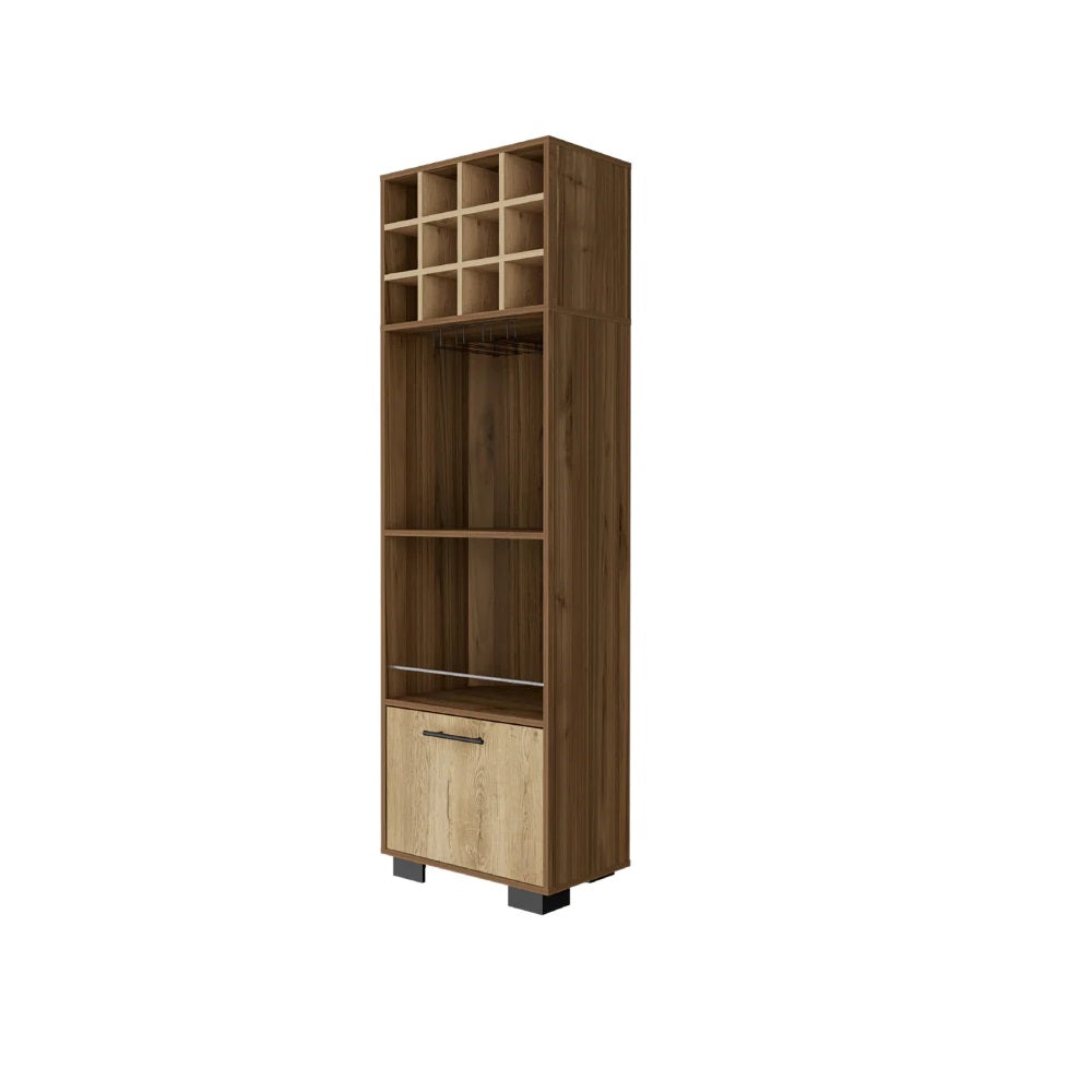 24" Beige and Mahogany Wood Corner Bar Cabinet With Single Door - Kitchen & Dining
