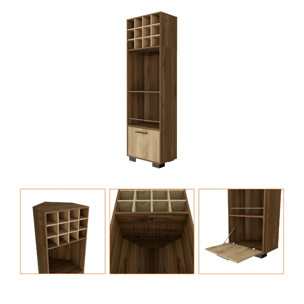 24" Beige and Mahogany Wood Corner Bar Cabinet With Single Door - Kitchen & Dining