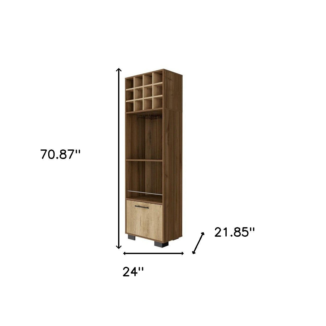 24" Beige and Mahogany Wood Corner Bar Cabinet With Single Door - Kitchen & Dining