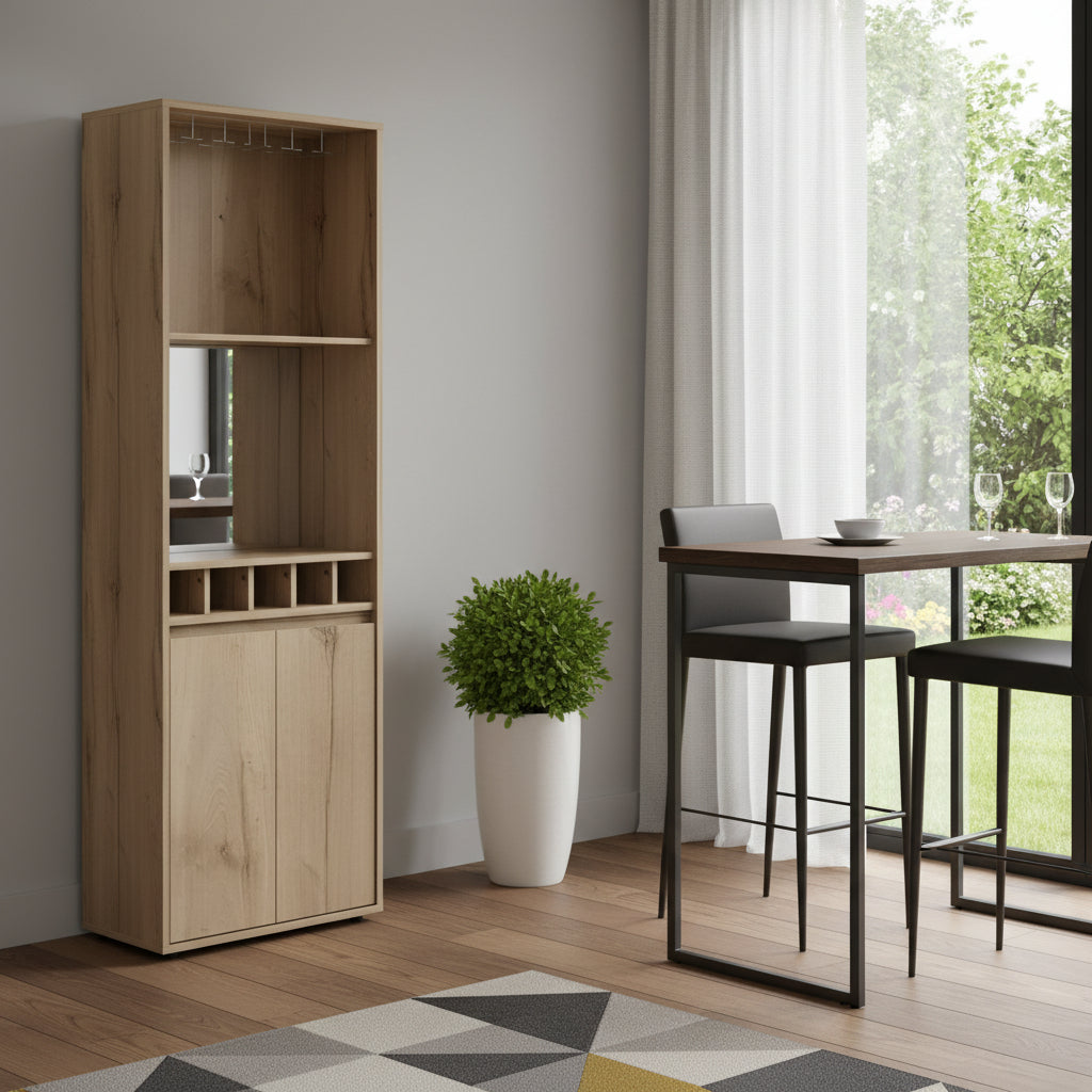 23" Oak Wood Bar Cabinet With Two Doors - Kitchen & Dining