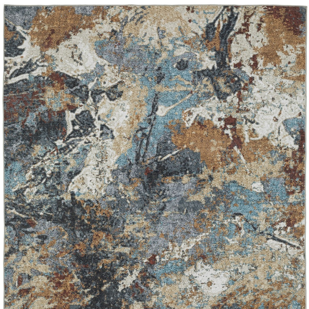 5' X 7' Blue And Rust Abstract Distressed Area Rug - Home & Garden