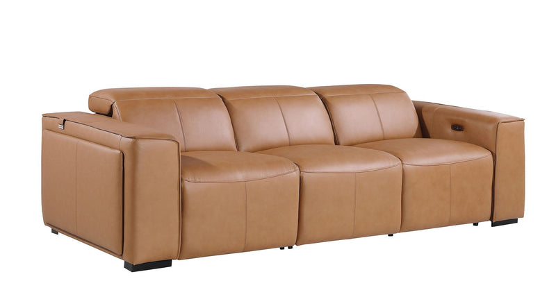 104" Chestnut Italian Leather Reclining USB Sofa And Storage - Living Room