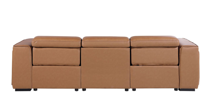 104" Chestnut Italian Leather Reclining USB Sofa And Storage - Living Room