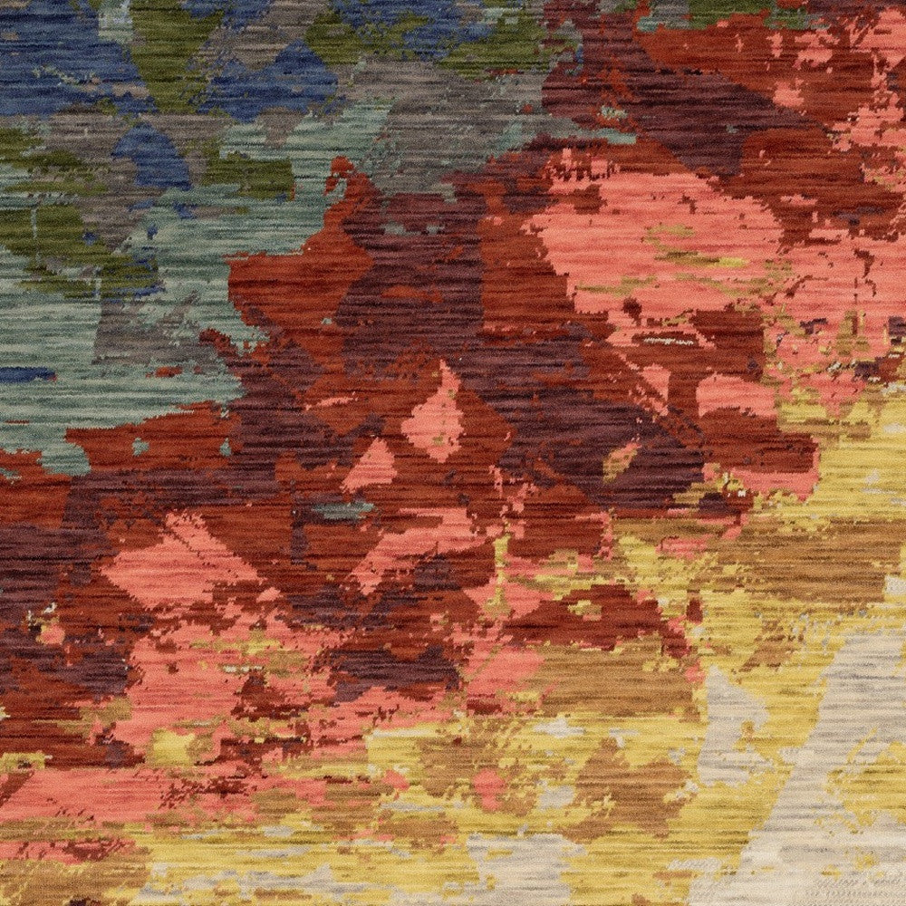 10' X 13' Beige Yellow And Rust Abstract Area Rug With Fringe - Home & Garden