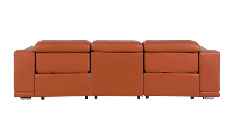 107" Camel Italian Leather Reclining USB Sofa - Living Room