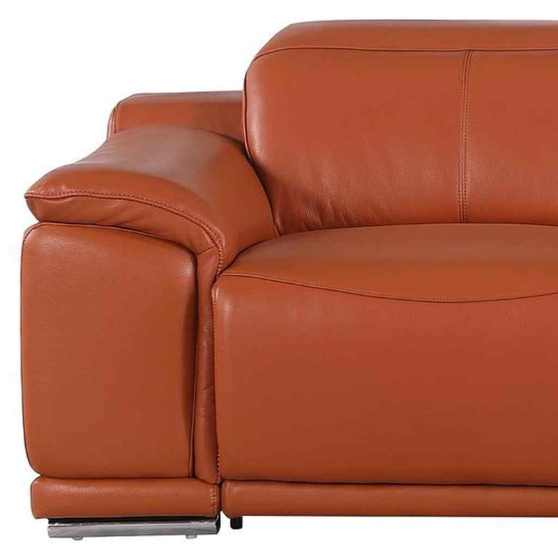 107" Camel Italian Leather Reclining USB Sofa - Living Room