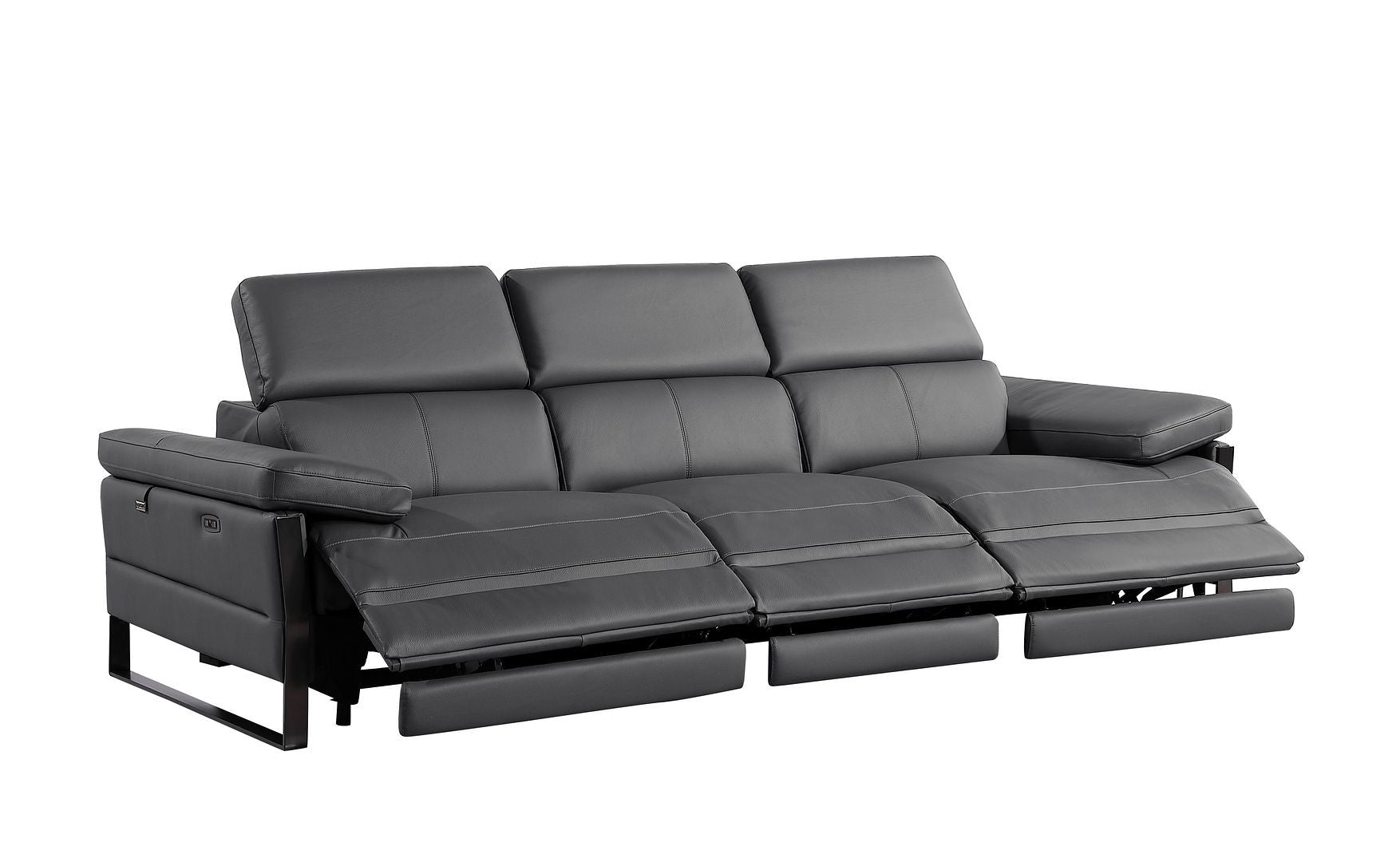 104" Dark Gray Italian Leather Reclining USB Sofa - Living Room