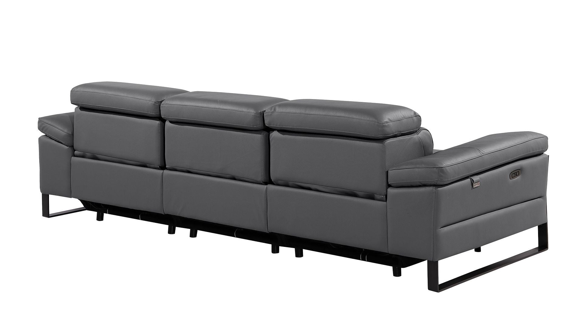 104" Dark Gray Italian Leather Reclining USB Sofa - Living Room