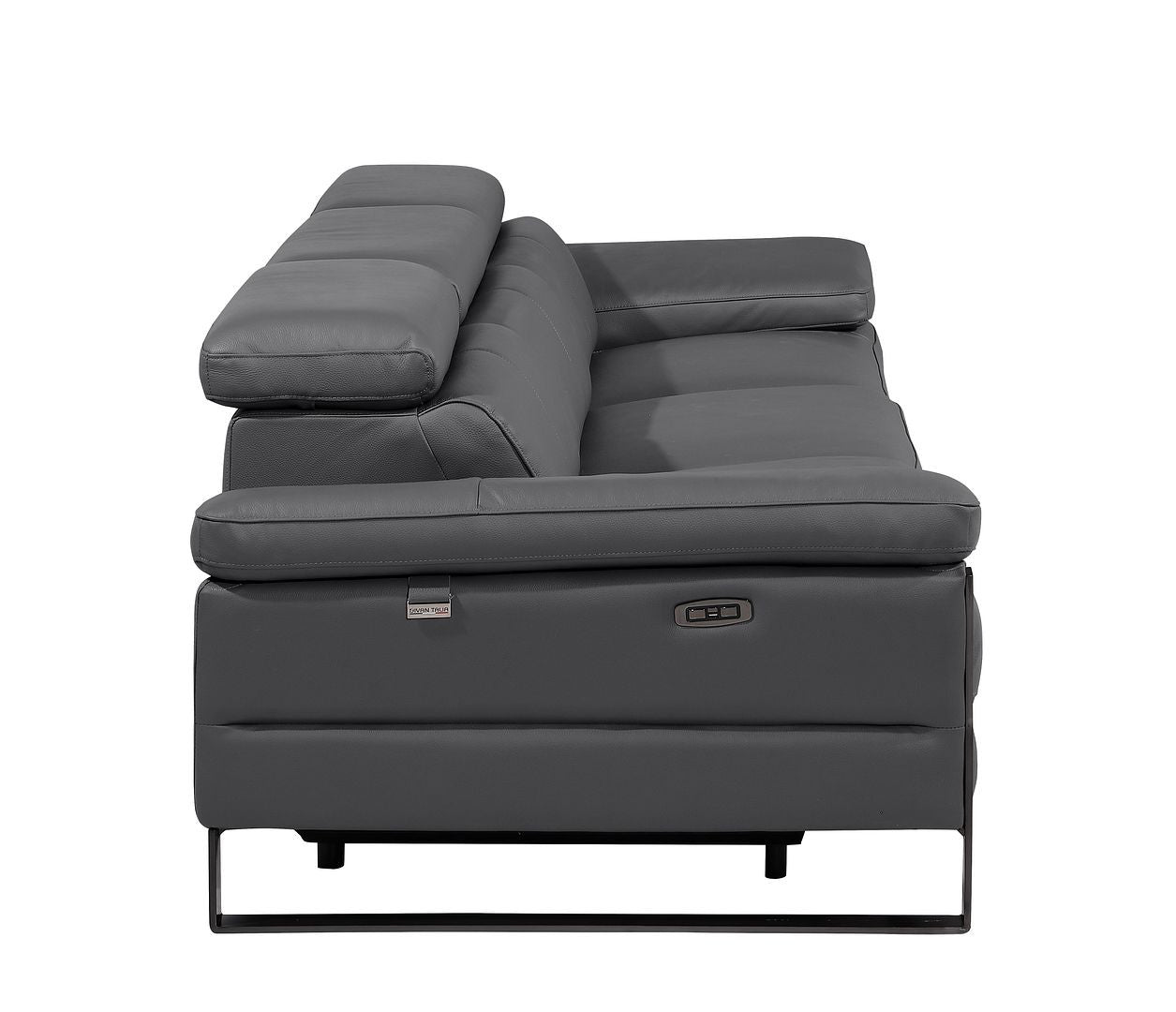 104" Dark Gray Italian Leather Reclining USB Sofa - Living Room