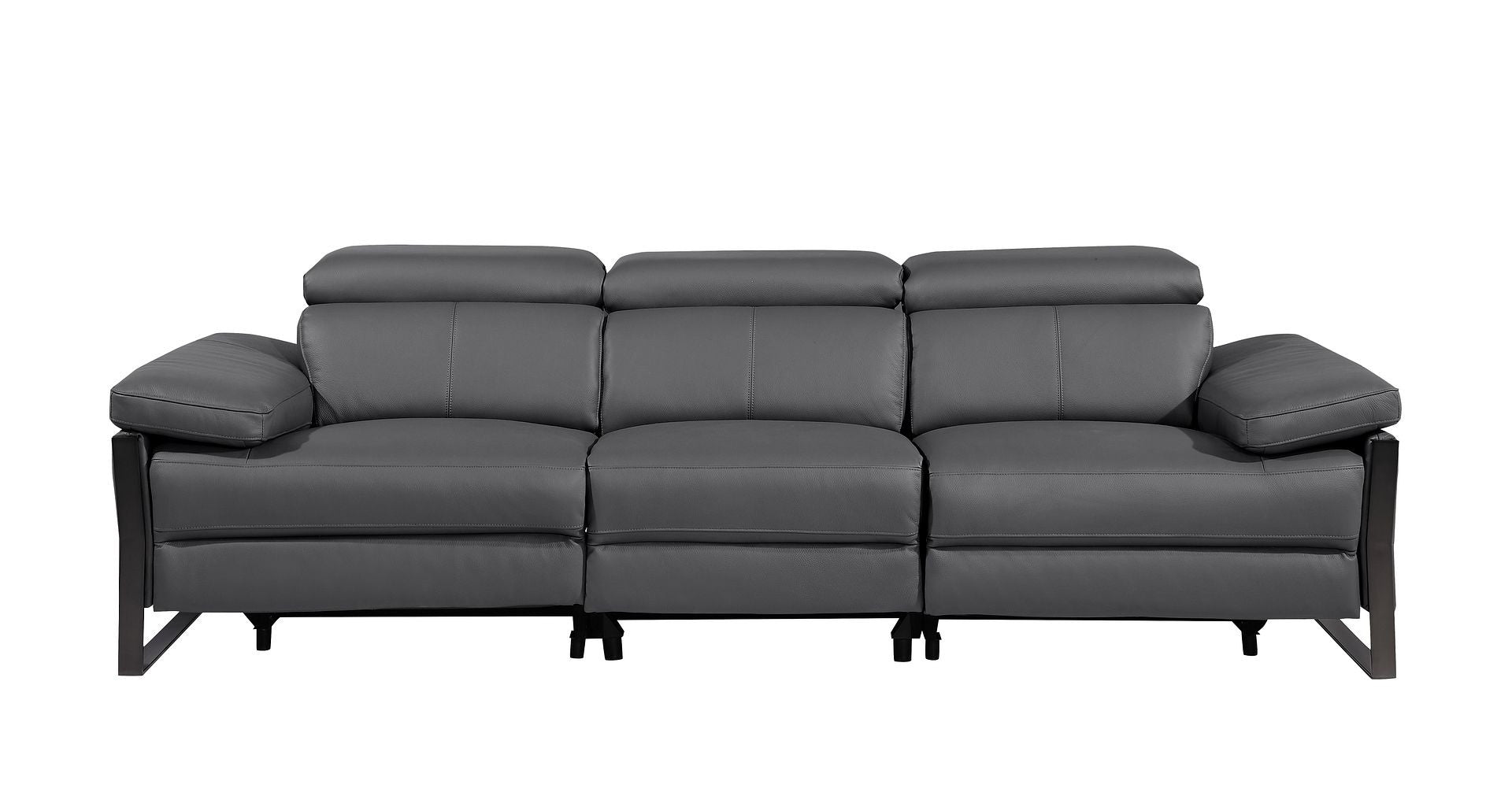 104" Dark Gray Italian Leather Reclining USB Sofa - Living Room