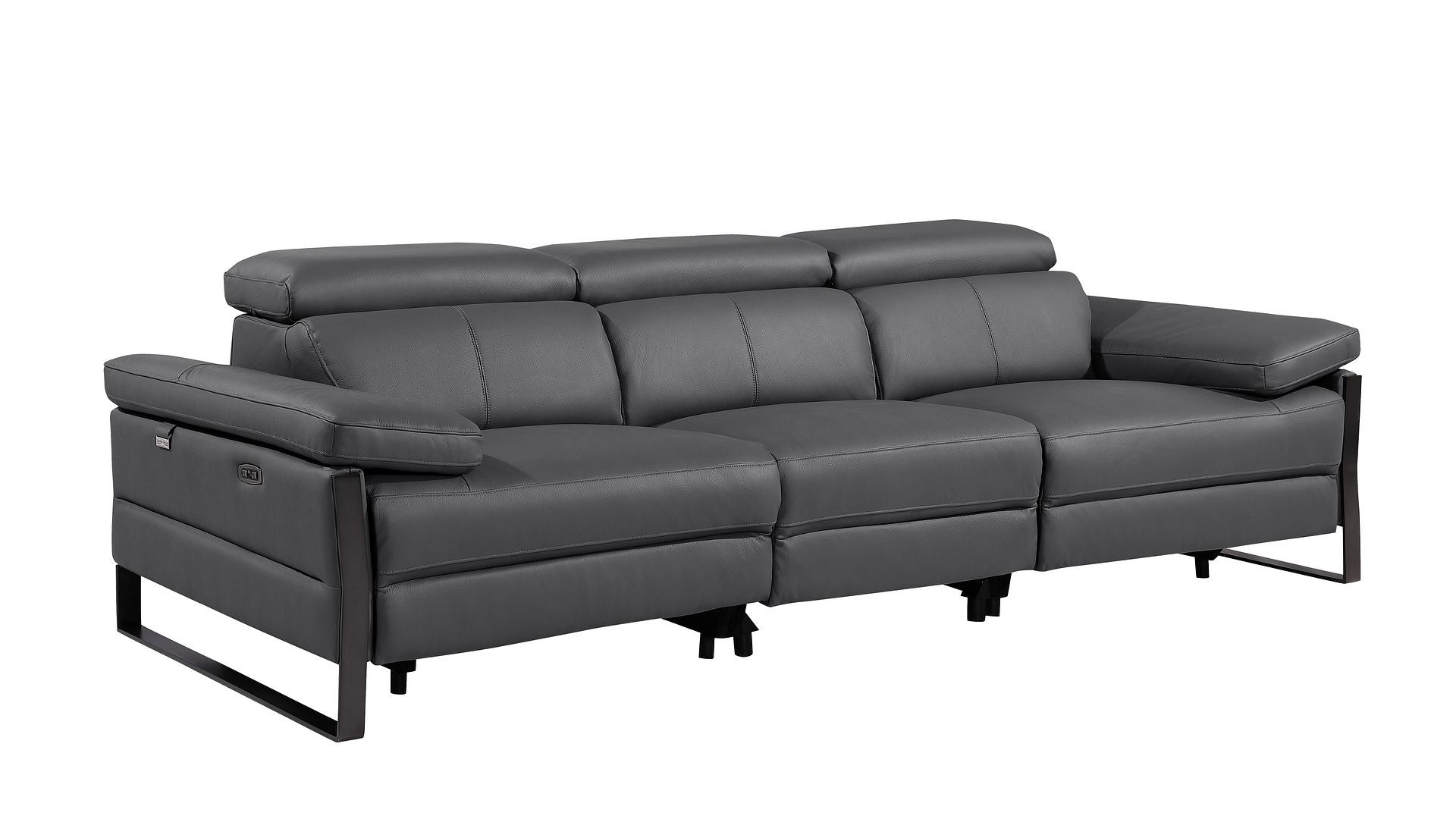104" Dark Gray Italian Leather Reclining USB Sofa - Living Room