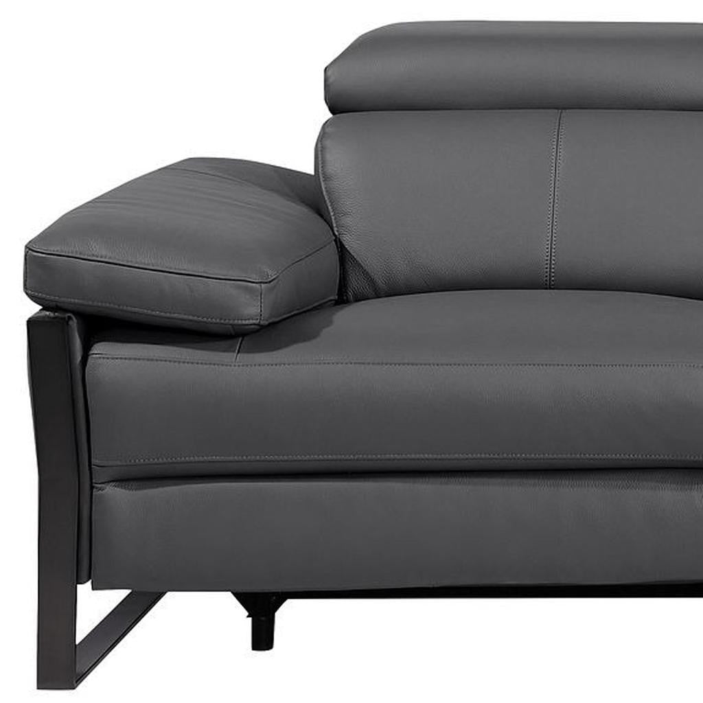 104" Dark Gray Italian Leather Reclining USB Sofa - Living Room