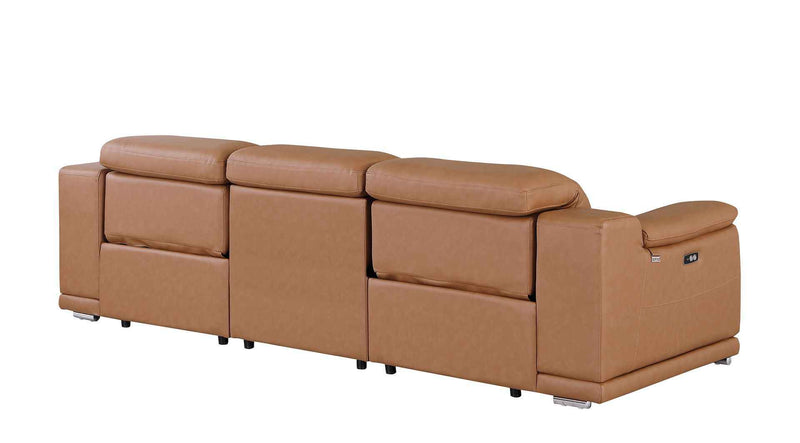 107" Chestnut Italian Leather Reclining USB Sofa - Living Room