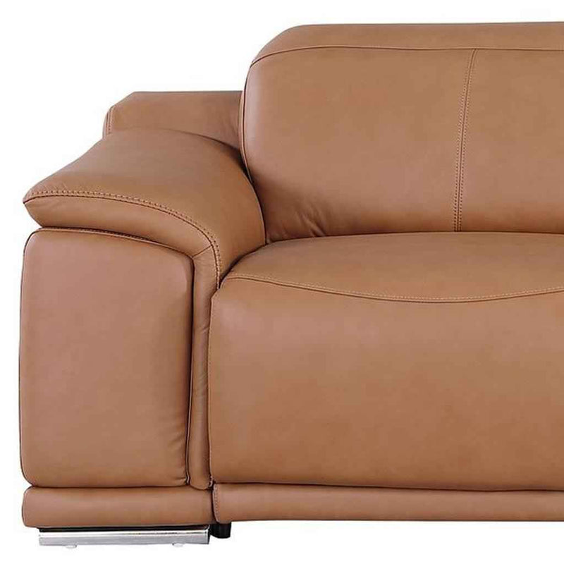 107" Chestnut Italian Leather Reclining USB Sofa - Living Room