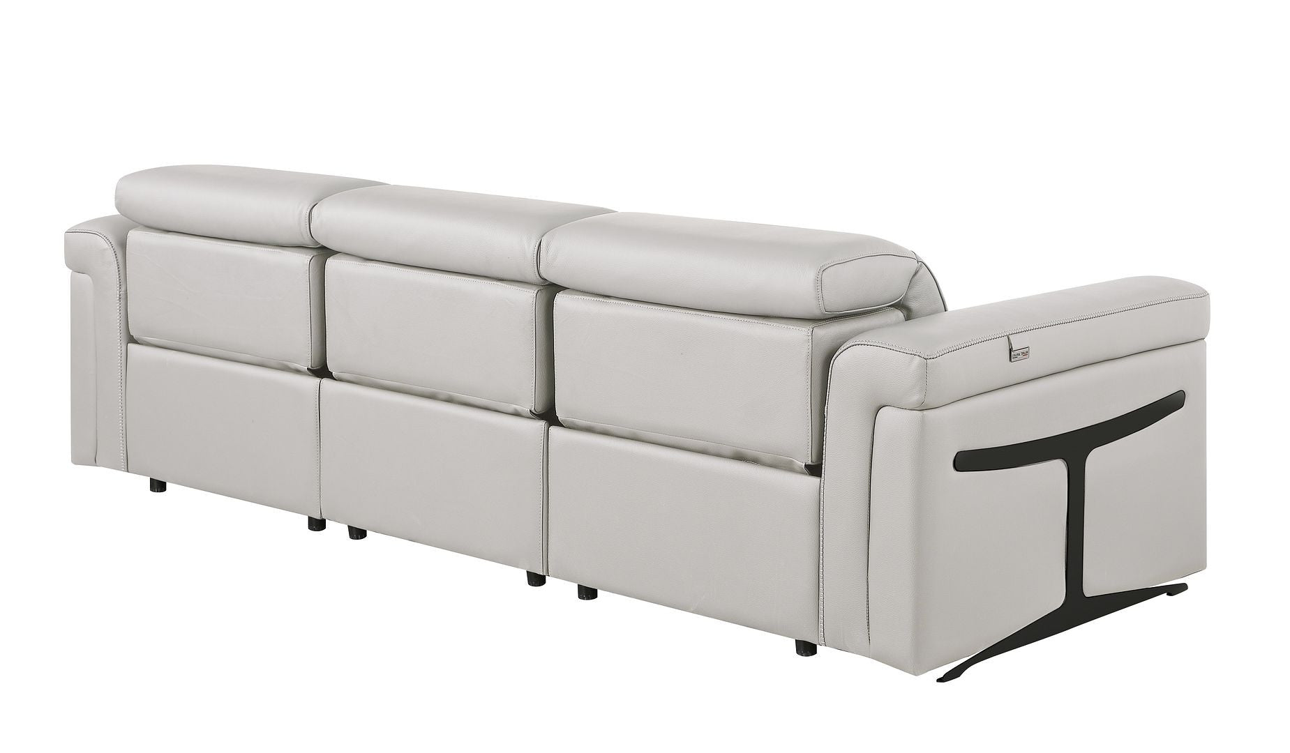 100" Light Gray Italian Leather Reclining USB Sofa - Living Room